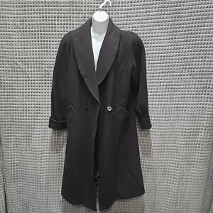 VTG Wool Trench Pea Overcoat Sz14P LizBaker Long Winter Cozy Preppy Capsule Corp